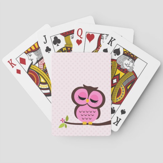 Cute Pink Owl Speelkaarten (Achterkant)