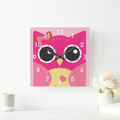 Cute Pink Owl Vierkante Klok (Huis)