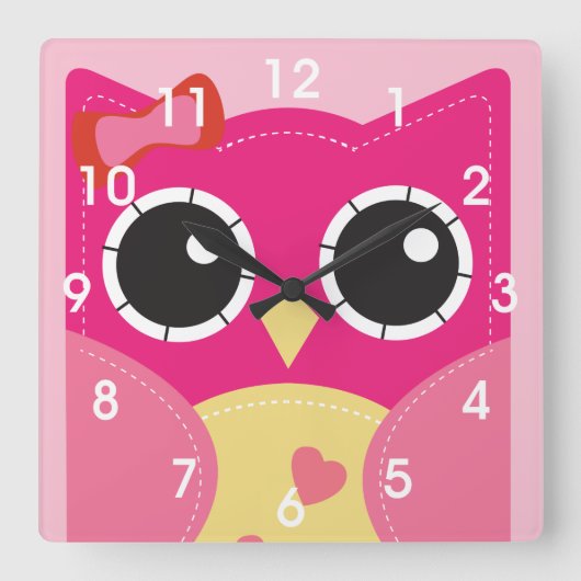 Cute Pink Owl Vierkante Klok (Voorkant)
