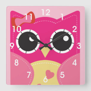 Cute Pink Owl Vierkante Klok