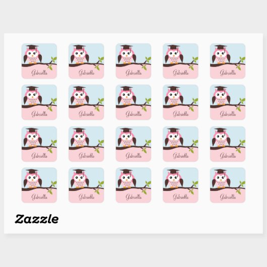 Cute Pink Owl Vierkante Sticker (Vel)