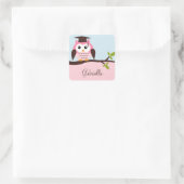 Cute Pink Owl Vierkante Sticker (Tas)