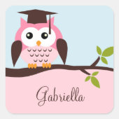 Cute Pink Owl Vierkante Sticker (Voorkant)
