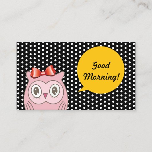Cute Pink Owl White Spots Teacher Visitekaartje (Voorkant)
