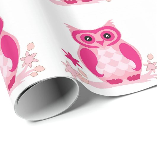 Cute Pink Owl Wrapping Paper Cadeaupapier (Rol Hoek)