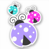 Cute Pink Paars Blue Ladybugs Illustratie Sticker (Voorkant)
