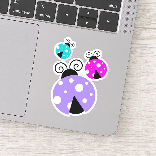 Cute Pink Paars Blue Ladybugs Illustratie Sticker (Detail)