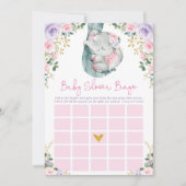 Cute Pink Paars Elephant Bingo Baby shower Game Kaart (Voorkant)