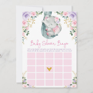 Cute Pink Paars Elephant Bingo Baby shower Game Kaart