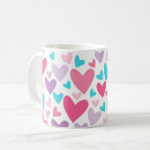 Cute Pink Paars en Blue Hearts Pattern Koffiemok (Voorkant links)