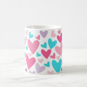 Cute Pink Paars en Blue Hearts Pattern Koffiemok (Center)