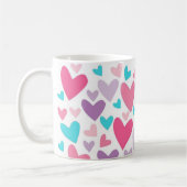 Cute Pink Paars en Blue Hearts Pattern Koffiemok (Links)