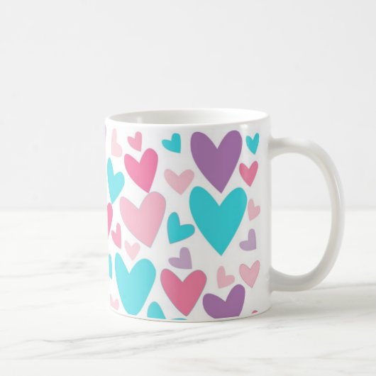 Cute Pink Paars en Blue Hearts Pattern Koffiemok (Rechts)