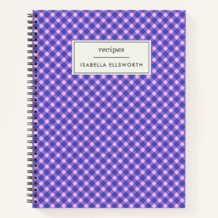 Cute Pink Paars Gingham Pset Personalized Recipe Notitieboek