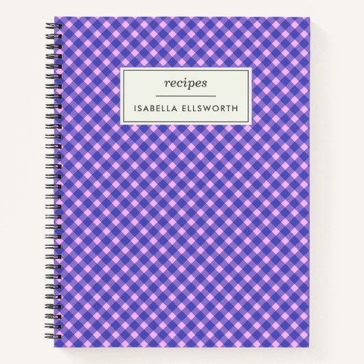 Cute Pink Paars Gingham Pset Personalized Recipe Notitieboek (Voorkant)