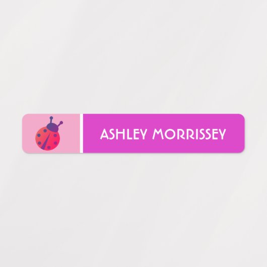 Cute Pink Paars Ladybug Kinder Name Labels (Design 1)