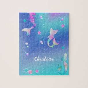 Cute Pink Paarse Blauwgroen Mermaids Meisjes Geper Legpuzzel