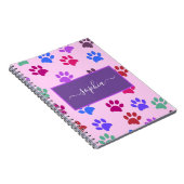 Cute Pink Paarse Dog Cat Lovers Paw Prints Name Notitieboek (Rechterzijde)
