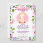 Cute Pink Paarse Giraffe Floral Baby shower Kaart (Voorkant)