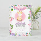 Cute Pink Paarse Giraffe Floral Baby shower Kaart (Staand voorkant)