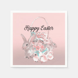 Cute Pink Paasdag Eienhunt Servet