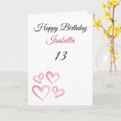 Cute Pink Painted Little Hearts 13th Birthday Kaart (Gele Bloem)