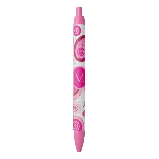 Cute Pink Paisley Monogram Zwarte Inkt Pen (Voorkant Verticaal)