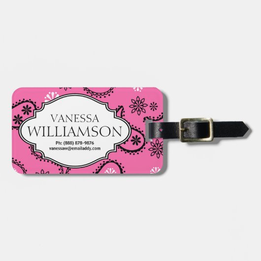 Cute Pink Paisley Personalized Bag Label Bagagelabel (Voorkant horizontaal)