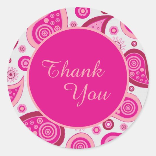 Cute Pink Paisley Thank You Ronde Sticker (Voorkant)