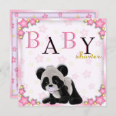 Cute Pink Panda Beer Baby shower Uitnodigen Kaart (Voorkant / Achterkant)