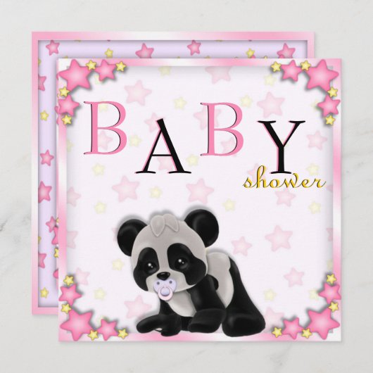 Cute Pink Panda Beer Baby shower Uitnodigen Kaart (Voorkant / Achterkant)