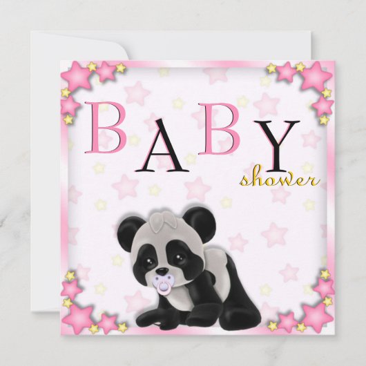 Cute Pink Panda Beer Baby shower Uitnodigen Kaart (Voorkant)