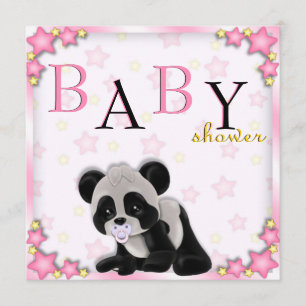 Cute Pink Panda Beer Baby shower Uitnodigen Kaart