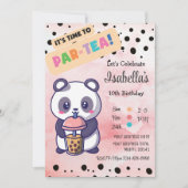 Cute Pink Panda Boba Tea Birthday Uitnodiging (Voorkant)
