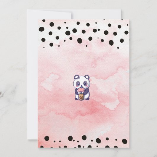 Cute Pink Panda Boba Tea Birthday Uitnodiging (Achterkant)