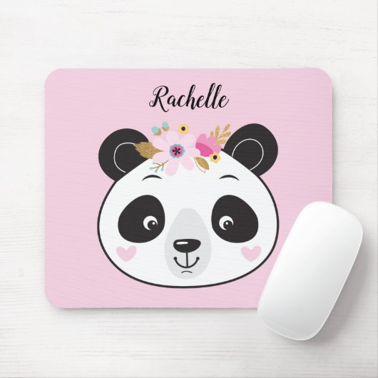 Cute Pink Panda Face Girly, gepersonaliseerd Muismat (Met muis)