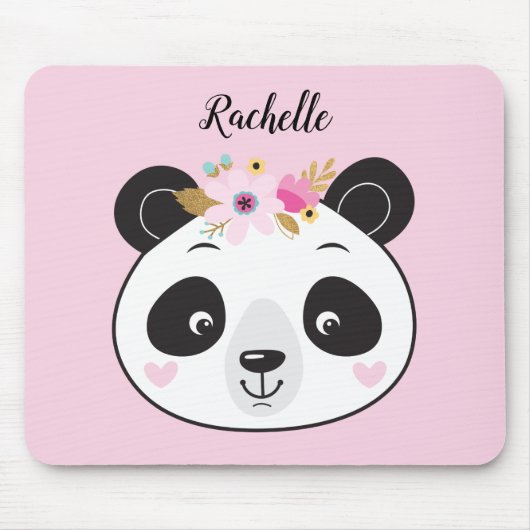 Cute Pink Panda Face Girly, gepersonaliseerd Muismat (Voorkant)