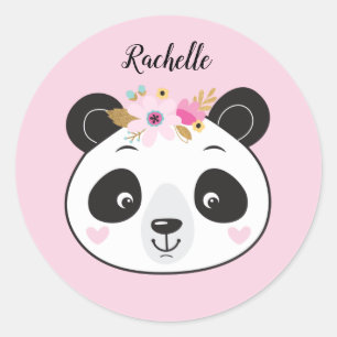 Cute Pink Panda Face Girly, gepersonaliseerd Ronde Sticker