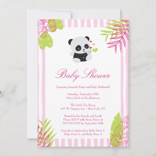 Cute Pink Panda Girl Baby shower Kaart (Voorkant)