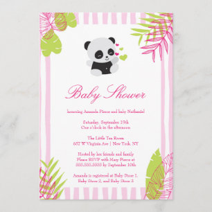 Cute Pink Panda Girl Baby shower Kaart