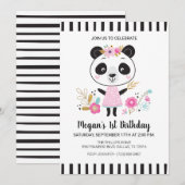 Cute Pink Panda Girls 1ste verjaardag Kaart (Voorkant / Achterkant)