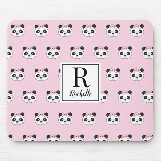 Cute Pink Panda Girly, gepersonaliseerd Muismat (Voorkant)
