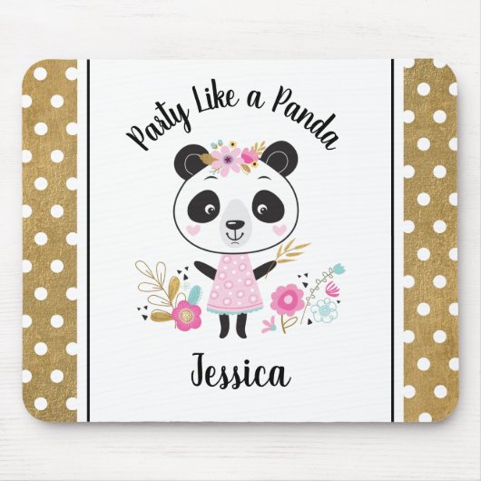 Cute Pink Panda Girly, gepersonaliseerd Muismat (Voorkant)