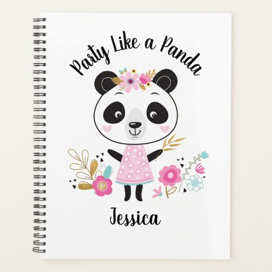 Cute Pink Panda Girly, gepersonaliseerd Planner (Voorkant)