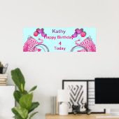Cute Pink Party Elephant Kinder Personalized Banne Poster (Thuiskantoor)