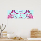 Cute Pink Party Elephant Kinder Personalized Banne Poster (Keuken)