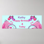 Cute Pink Party Elephant Kinder Personalized Banne Poster (Voorkant)