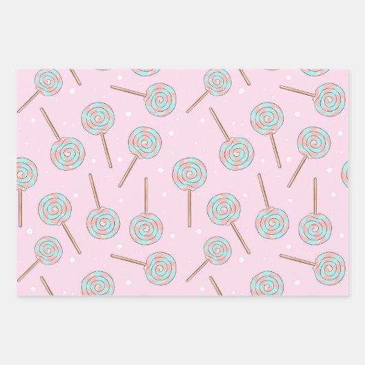 Cute Pink Pastel Lollipop Seamless Pattern Inpakpapier Vel (Voorkant 3)