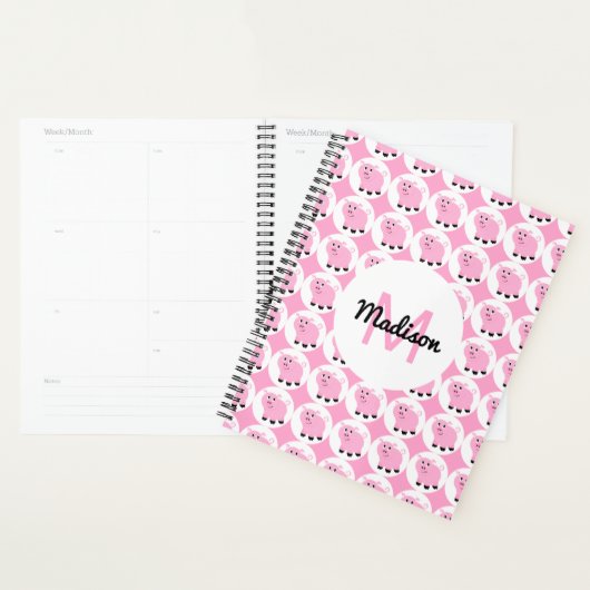 Cute Pink Pattern Personated Schattig Animal Planner (Display)
