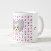 Cute Pink Paw Drukt Aangepaste Dog Mam Foto Grote Koffiekop (Voorkant rechts)